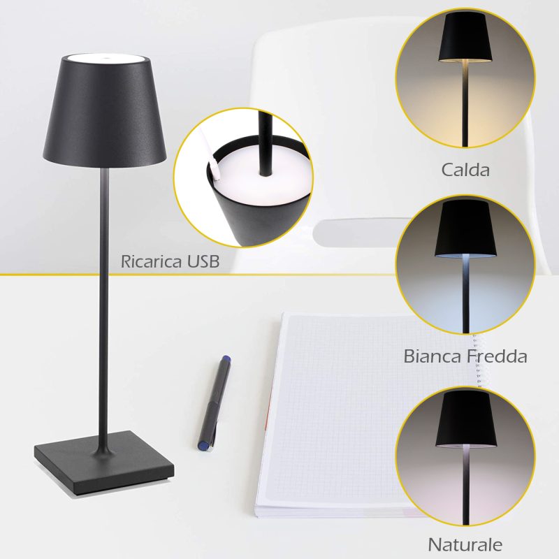 Lampada LED da tavolo Senza Fili Ricaricabile USB con controllo