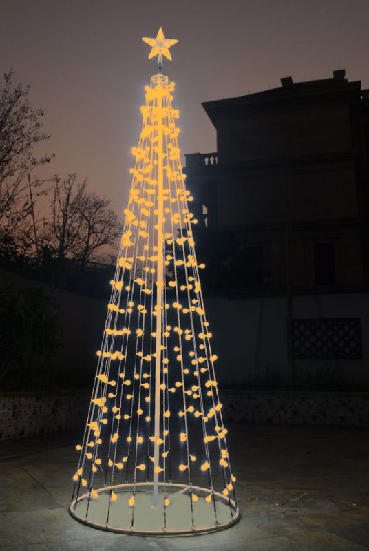 albero di natale moderno luminoso con luce led calda a palla sfera perla